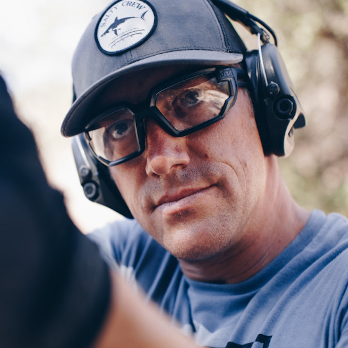 mechanix type x ballistic safety glasses clear lens being worn