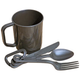 olive drab mug and utensils of mil tec camping dinner set