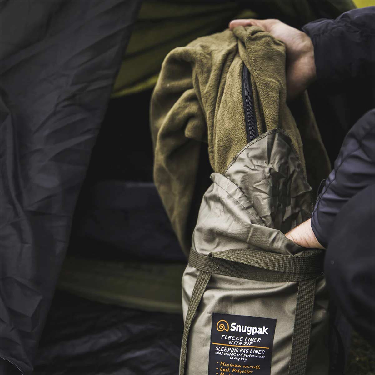 olive green snugpak soft fleece liner with full zip