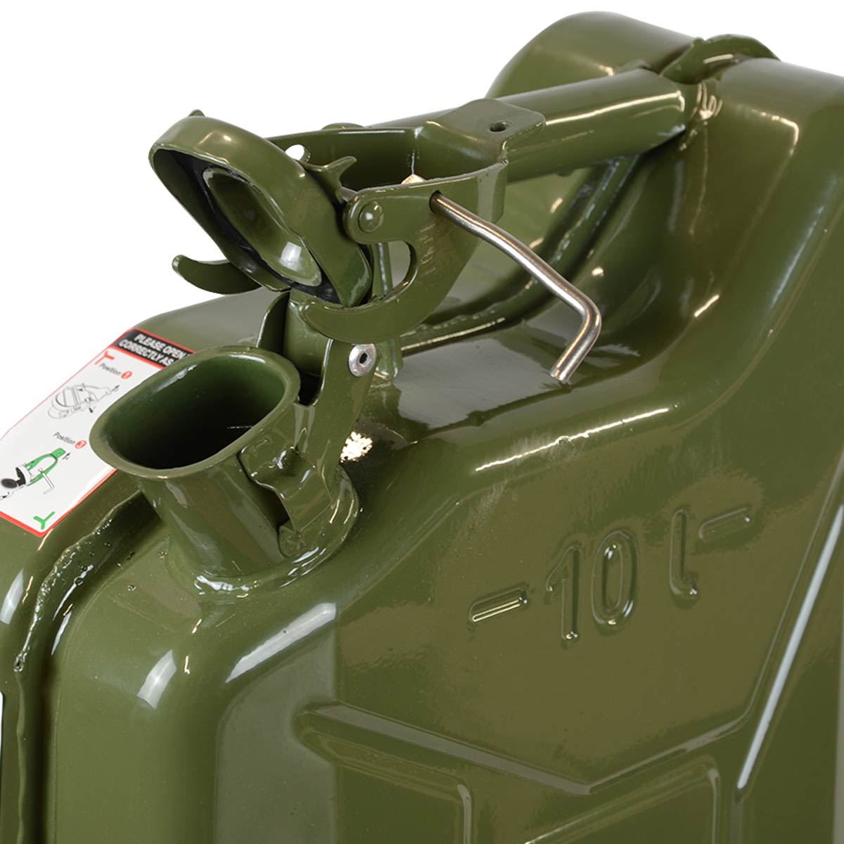 open lid on non wavian steel site jerry can 10l olive