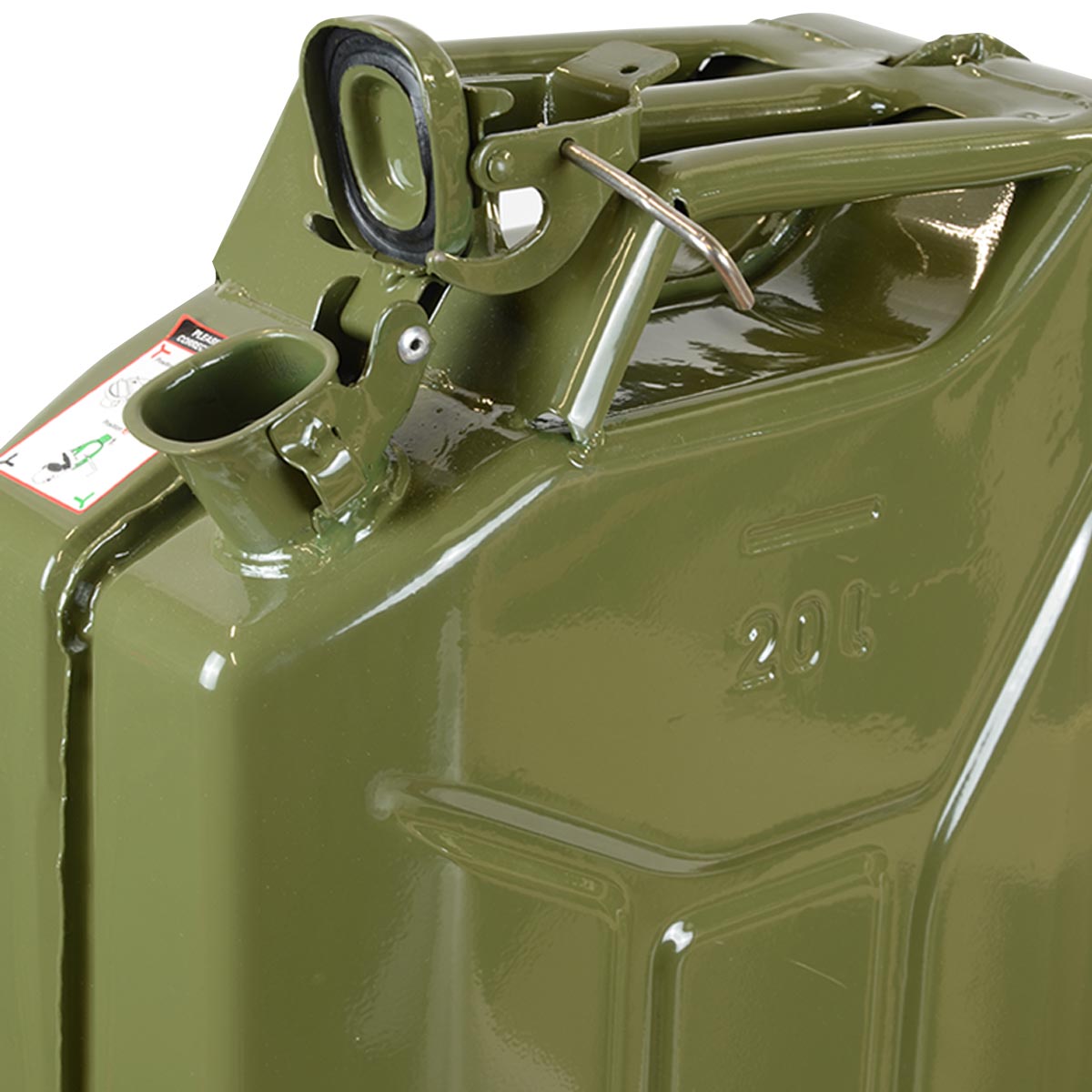 open lid on non wavian steel site jerry can 20l olive