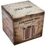 packaging of mil tec stainless steel mug with carabiner handle 500ml
