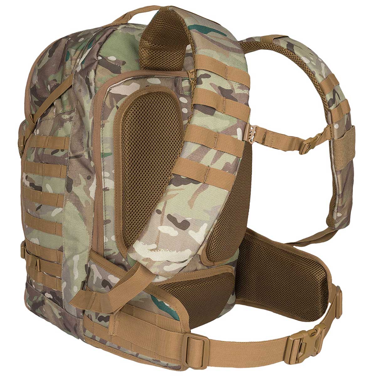 padded shoulder straps on hmtc camo 45l highlander harrier full clamshell pack
