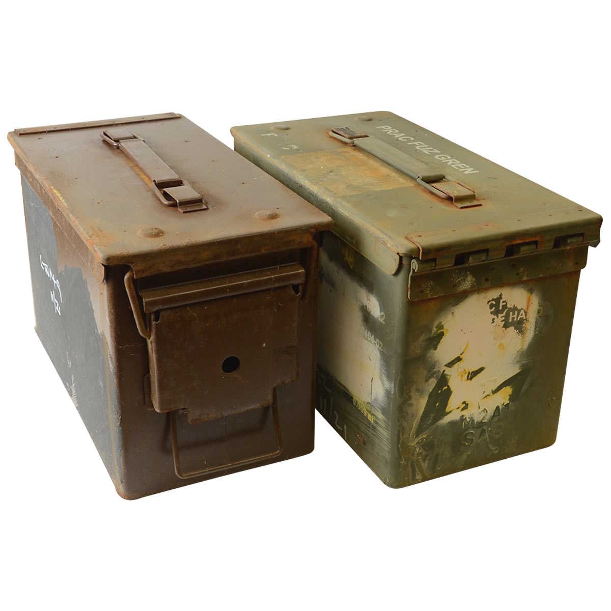 paint on british army grade 1 condition 50 cal ammo box metal green and brown