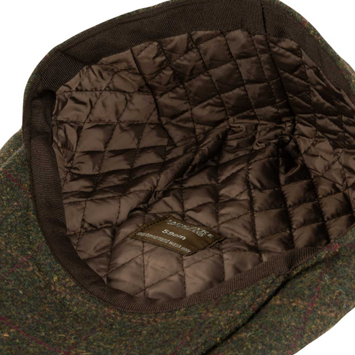 polycotton lining of dark olive jack pyke wool blend flat cap