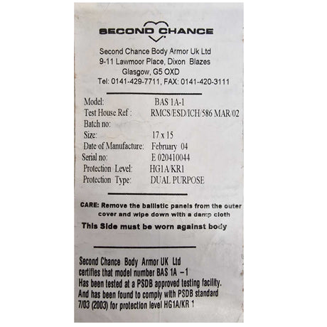 protection level second chance overt stab bulletproof vest