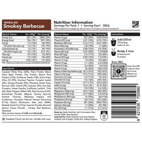 radix smokey barbeque meal 600kcal ingredients information