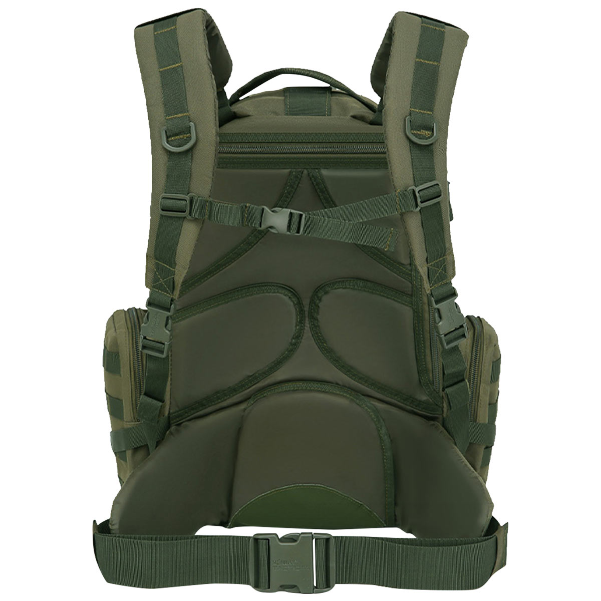 rear airflow channels of olive green kombat viking molle patrol pack