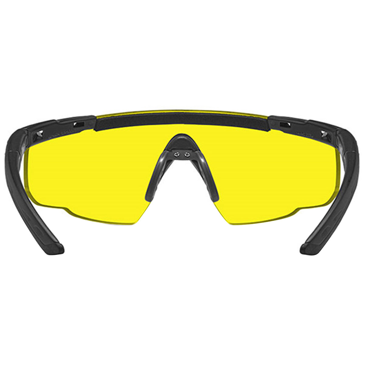 rear lens view of wiley x pale yellow saber advanced ballistic glasses