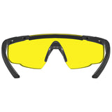 rear lens view of wiley x pale yellow saber advanced ballistic glasses