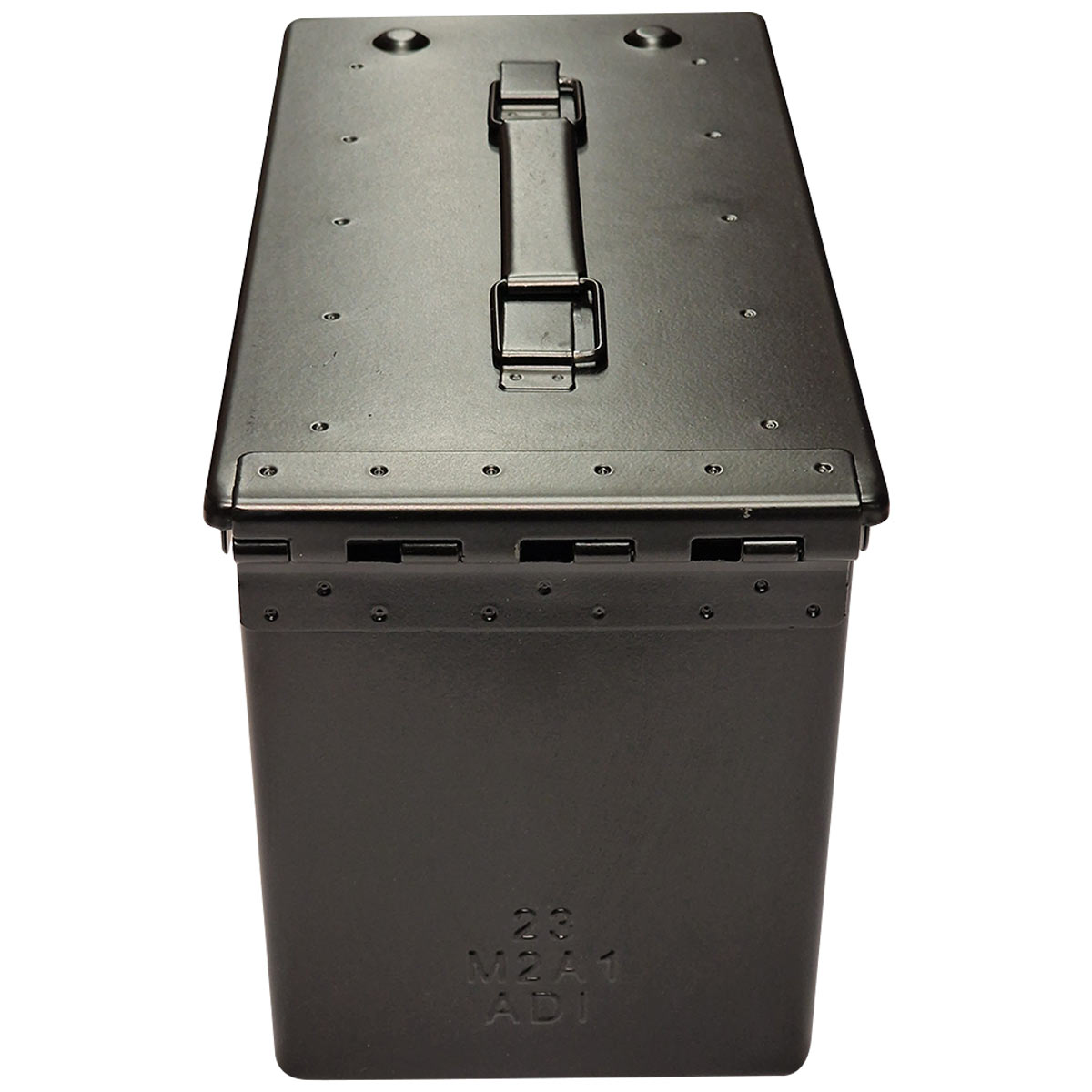 rear of black nato m2A1 50 cal ammo box
