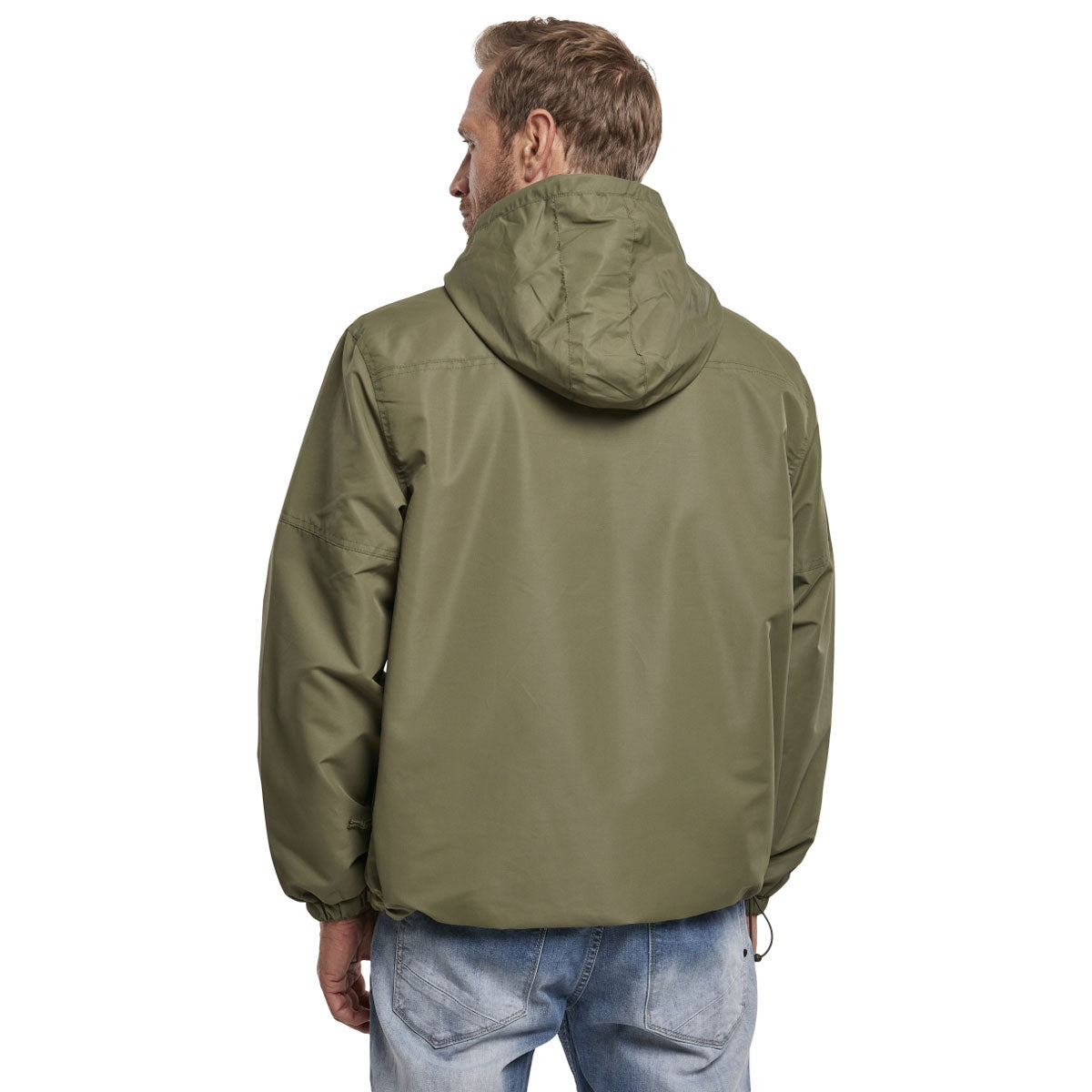 rear of brandit olive windbreaker jacket