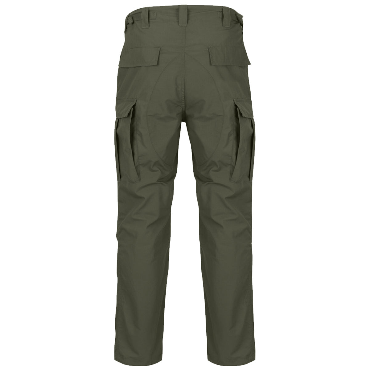 rear of helikon bdu mk2 olive green trousers with reinforced seat