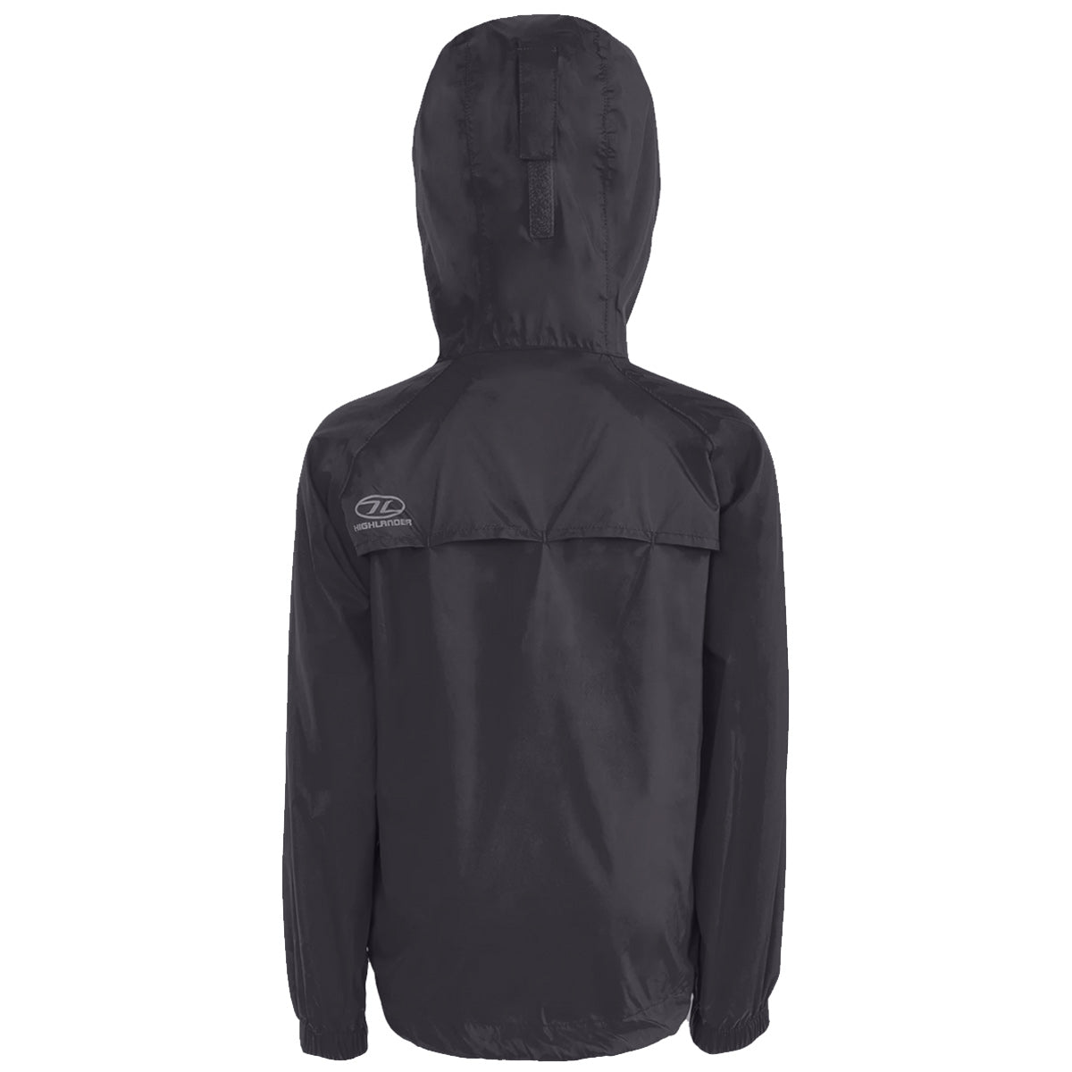 rear of highlander kids stow and go waterproof jacket charcoal