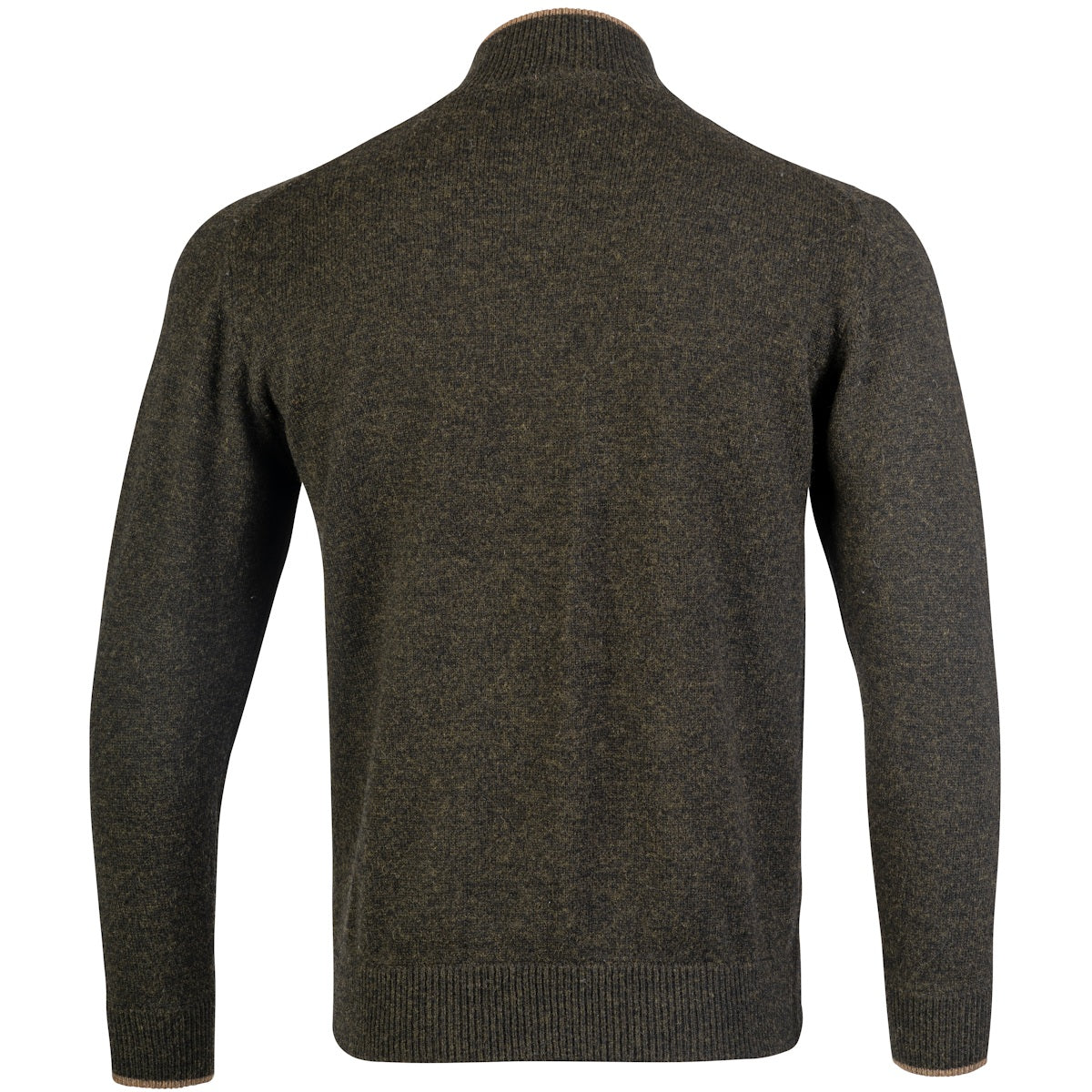 rear of jack pyke dark olive ashcombe lambswool zipknit pullover