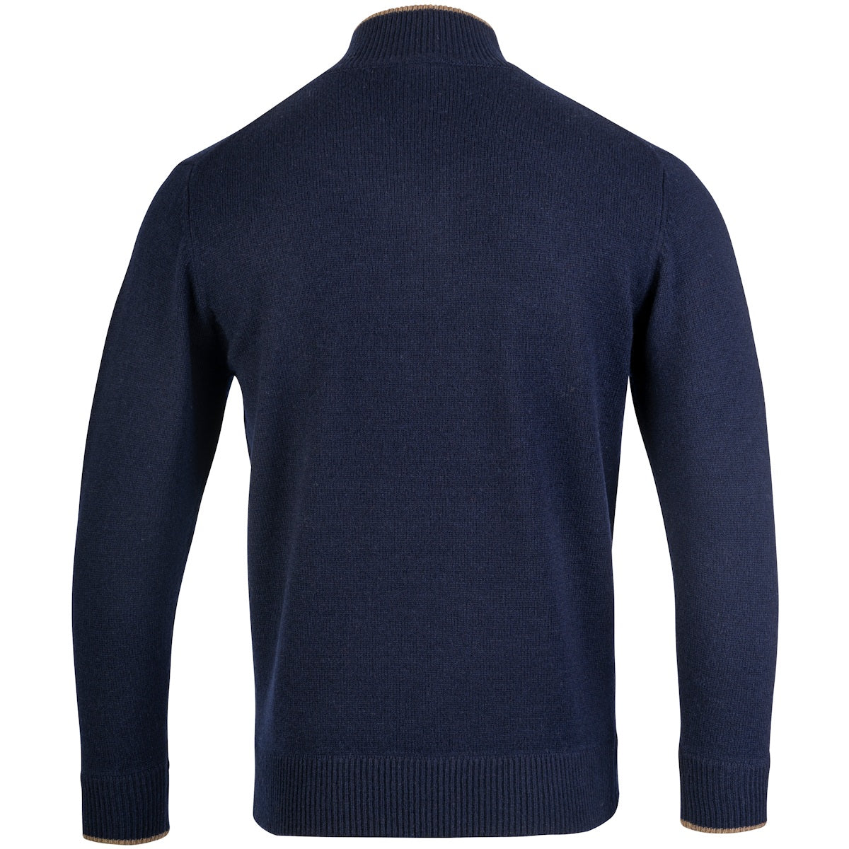 rear of jack pyke navy blue ashcombe lambswool zipknit pullover