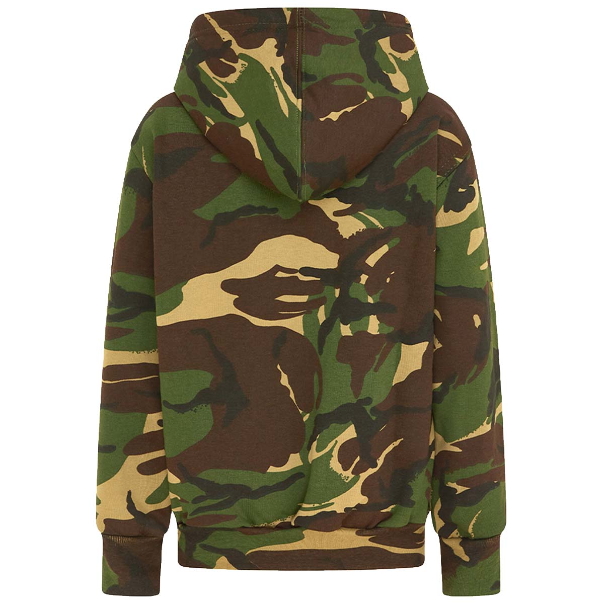 rear of kombat kids hoodies dpm camo with hood down