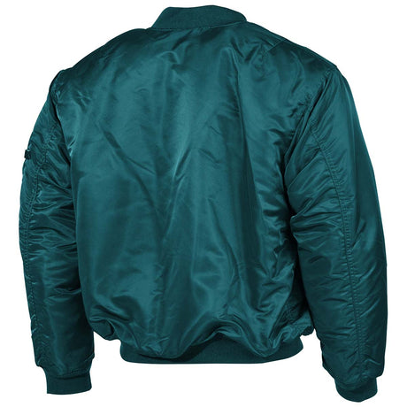 rear of mfh us ma1 blue bomber flight jacket