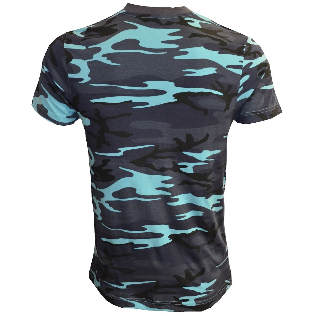 rear of midnight blue camo tshirt