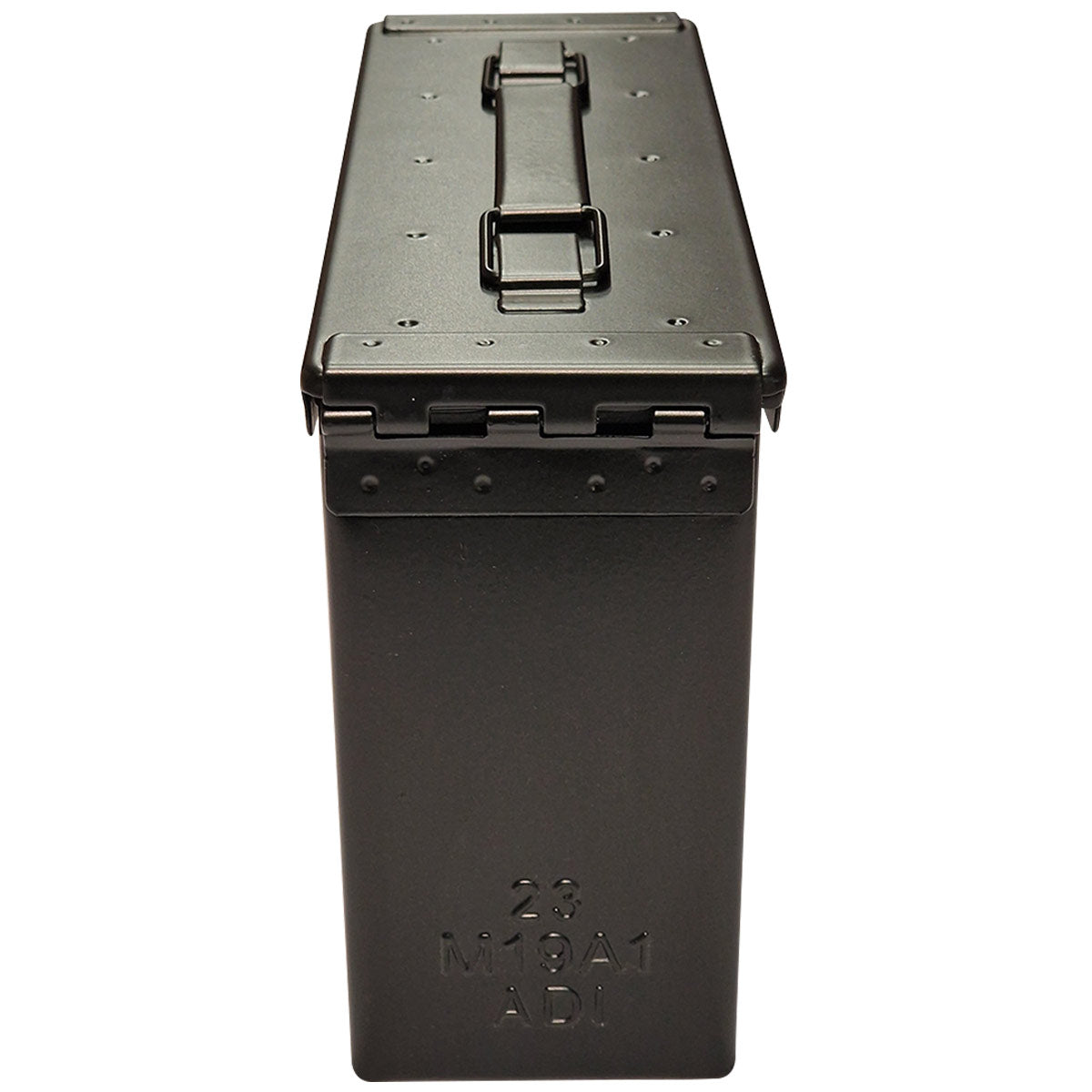 rear of nato m19a1 30 cal black ammo box