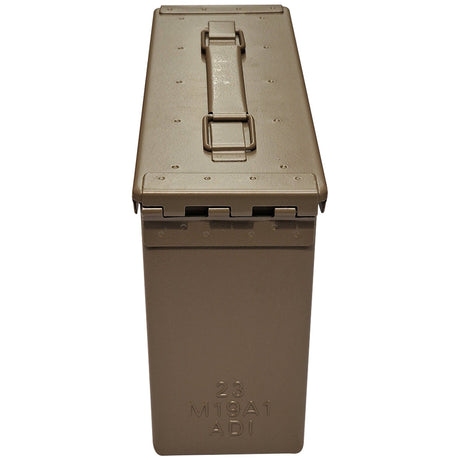 rear of nato m19a1 30 cal desert tan ammo box