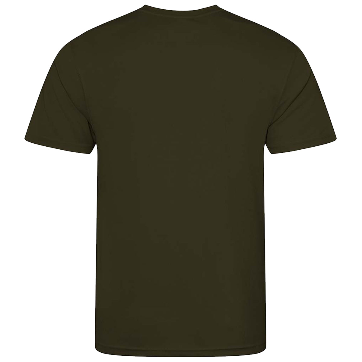rear of olive green lightweight wicking tshirt