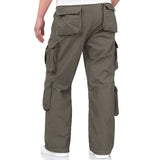 rear of olive surplus airborne vintage cargo trousers