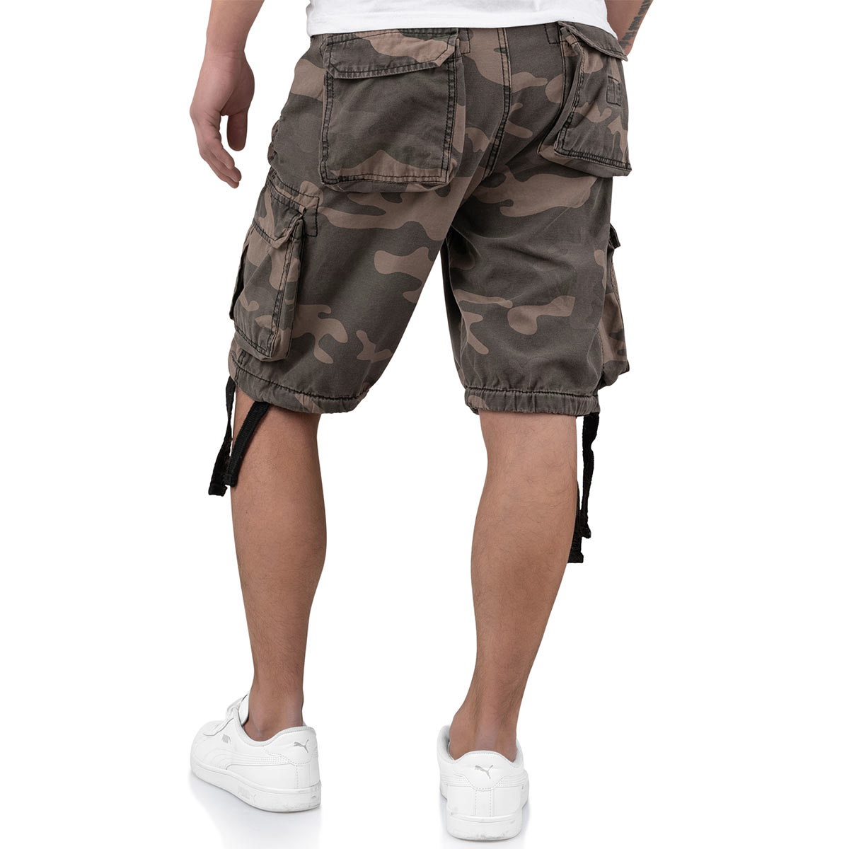 rear of surplus rv airborne vintage black camo shorts