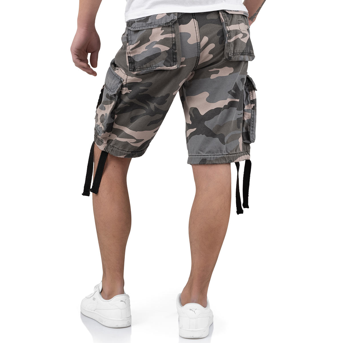rear of surplus rv airborne vintage night camo shorts
