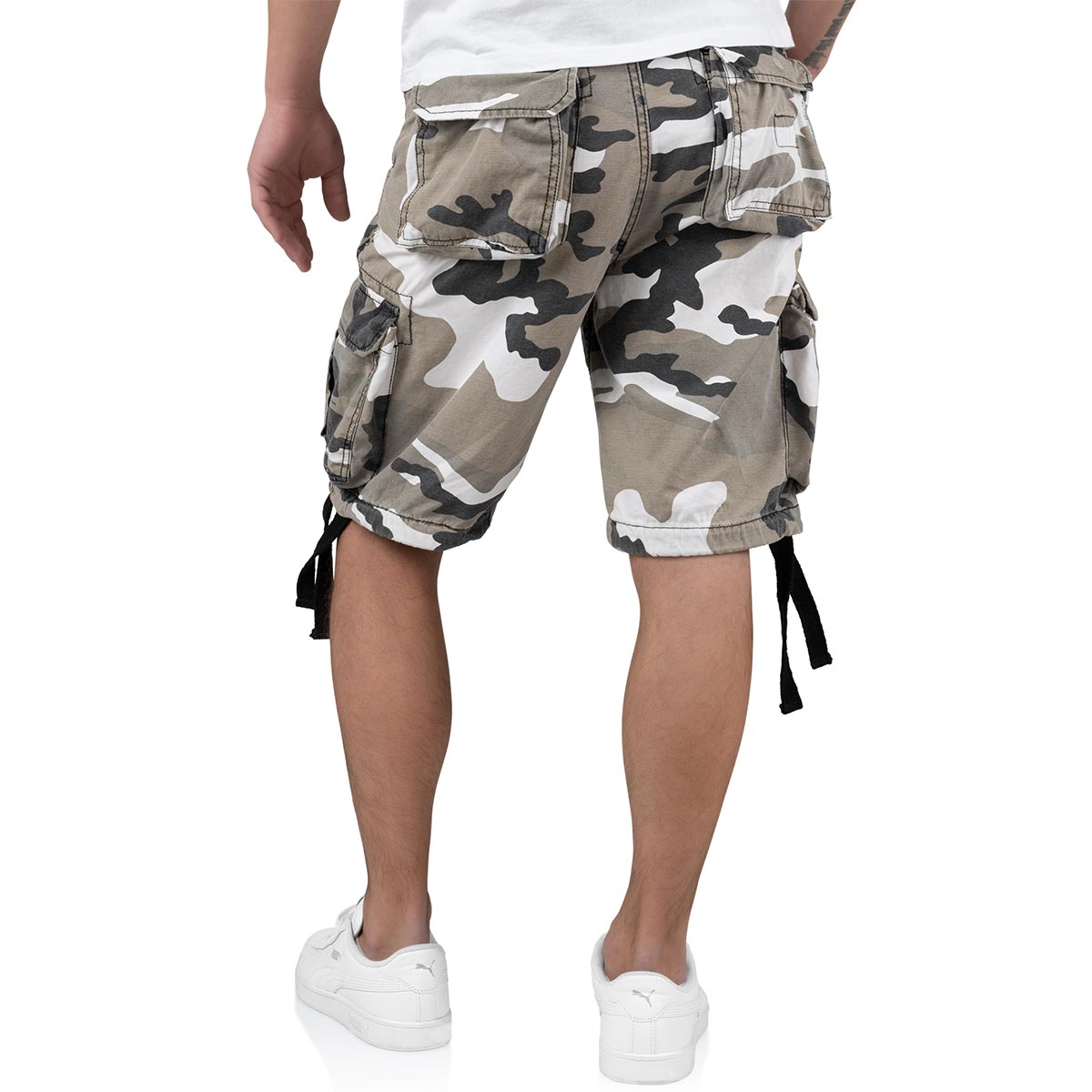 rear of surplus rv airborne vintage urban camo shorts