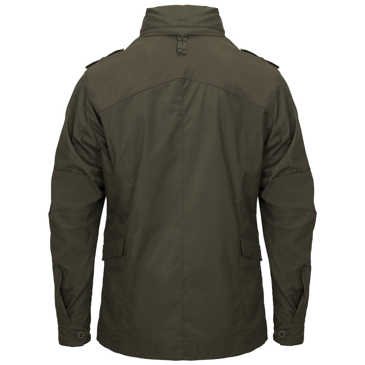 rear of taiga green helikon covert m65 jacket