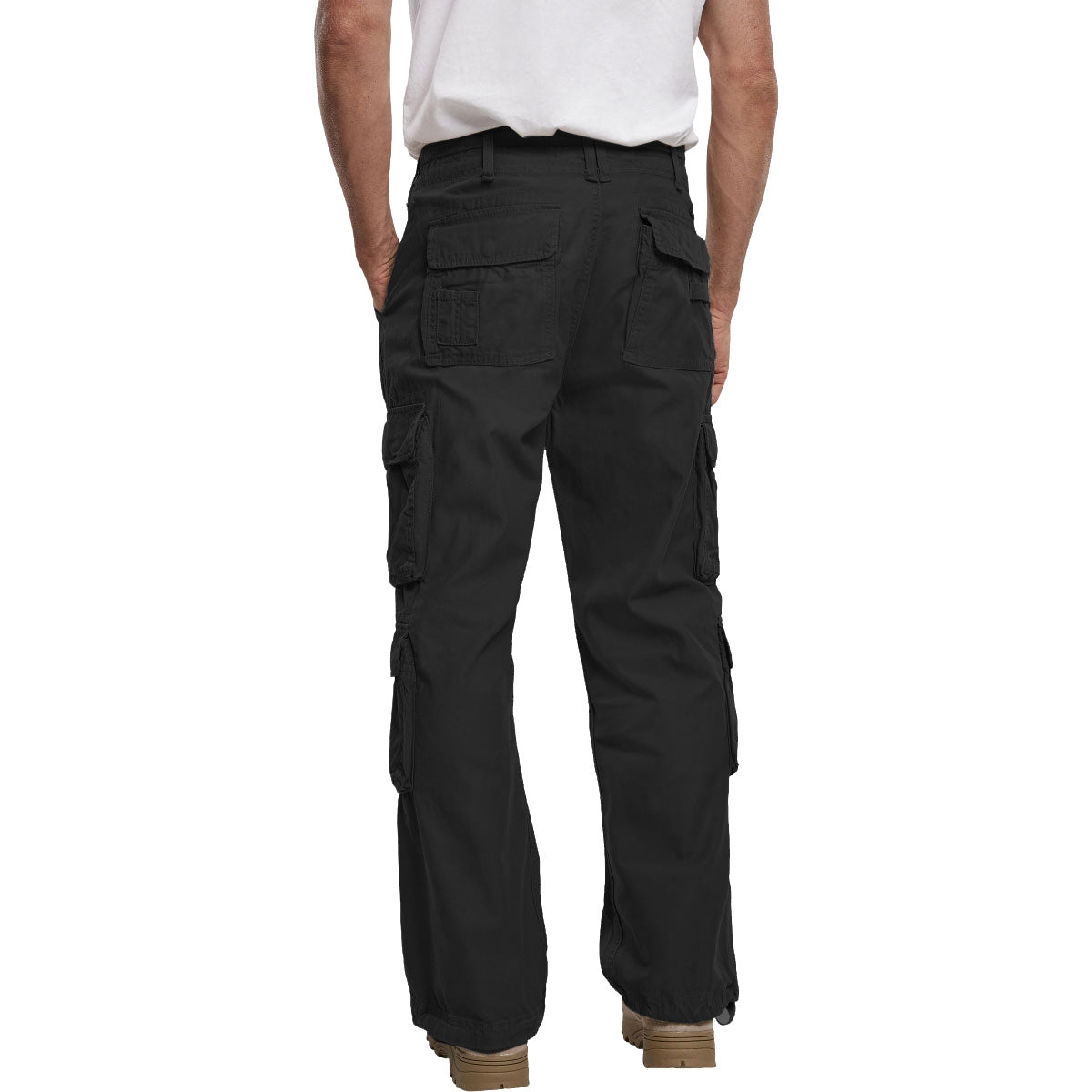 rear pockets on brandit black pure vintage camo trousers