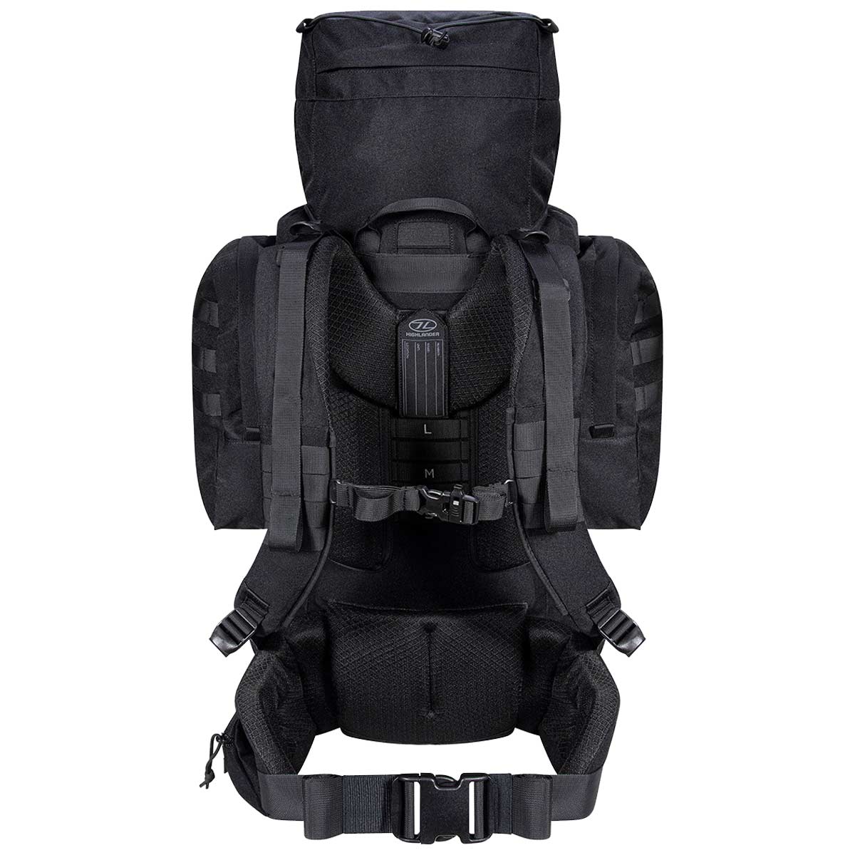 rear view of highlander forces elite pack 66l black