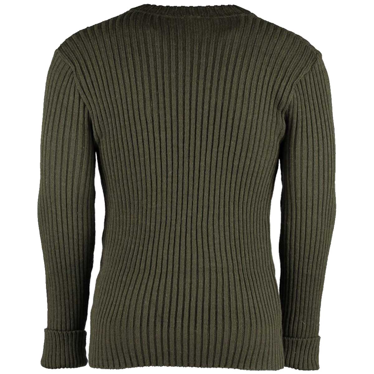 rear view of wellbeck woolly pully crew neck sweater no patches olive green