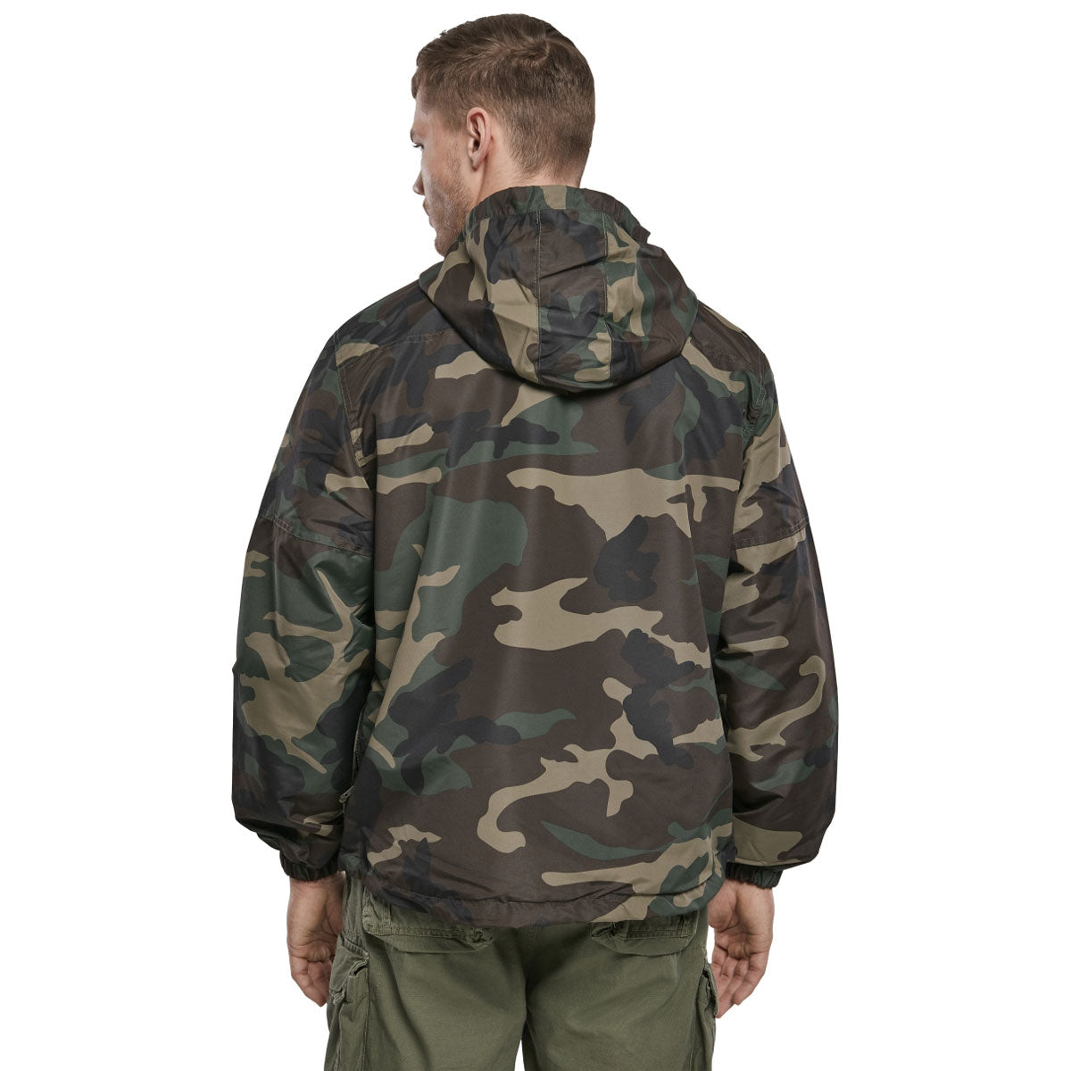 rear view of woodland camo brandit summer windbreaker