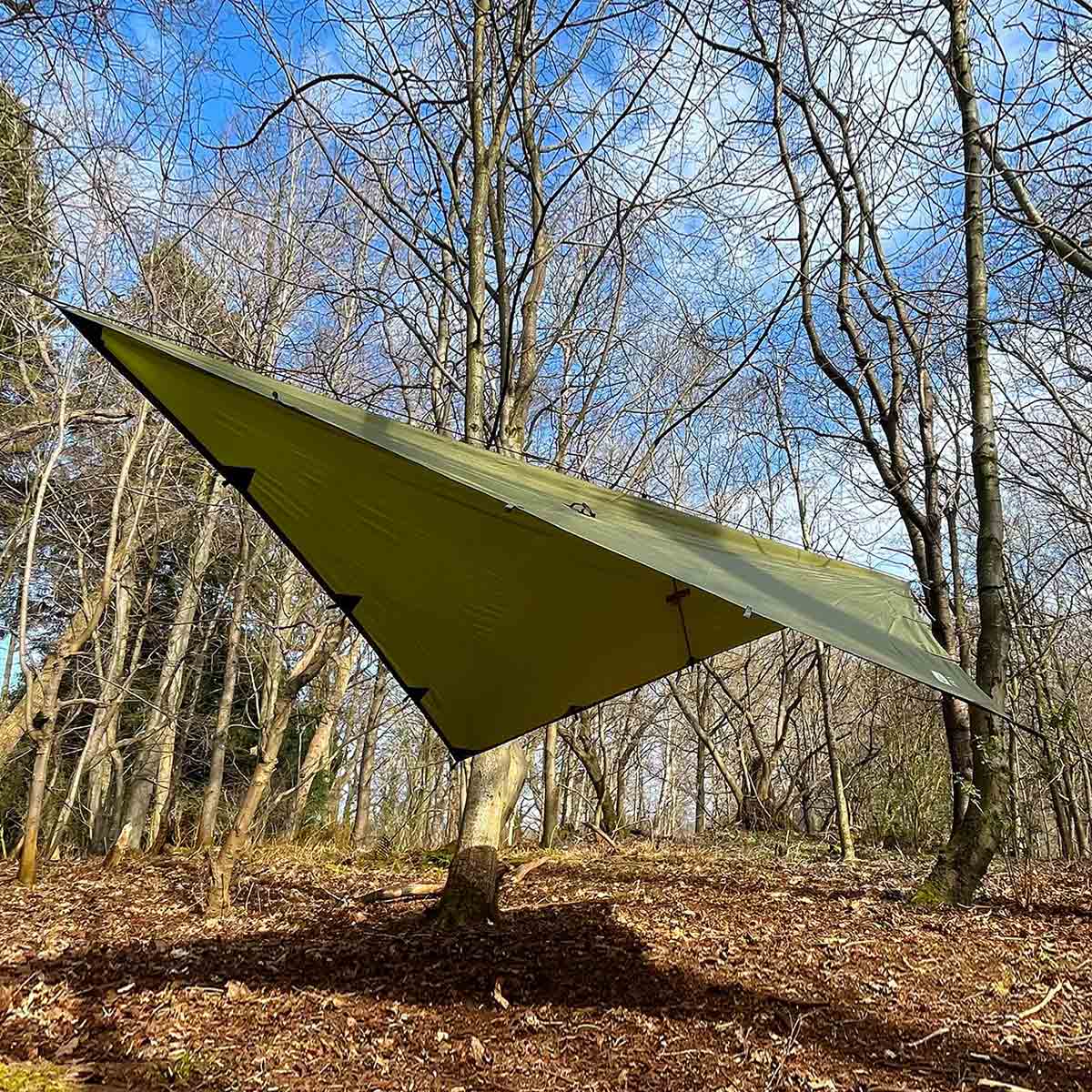 recycled olive tarp 3 dd hammocks shade sail setup