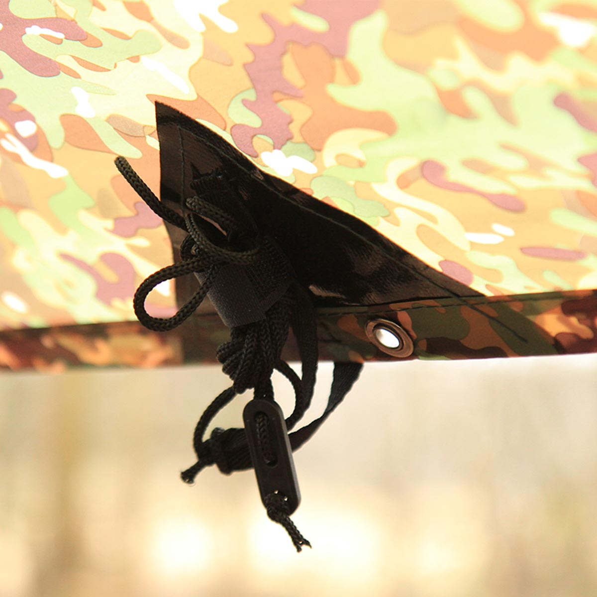reinforced attachments on ddhammocks camo tarp 3x3 pro