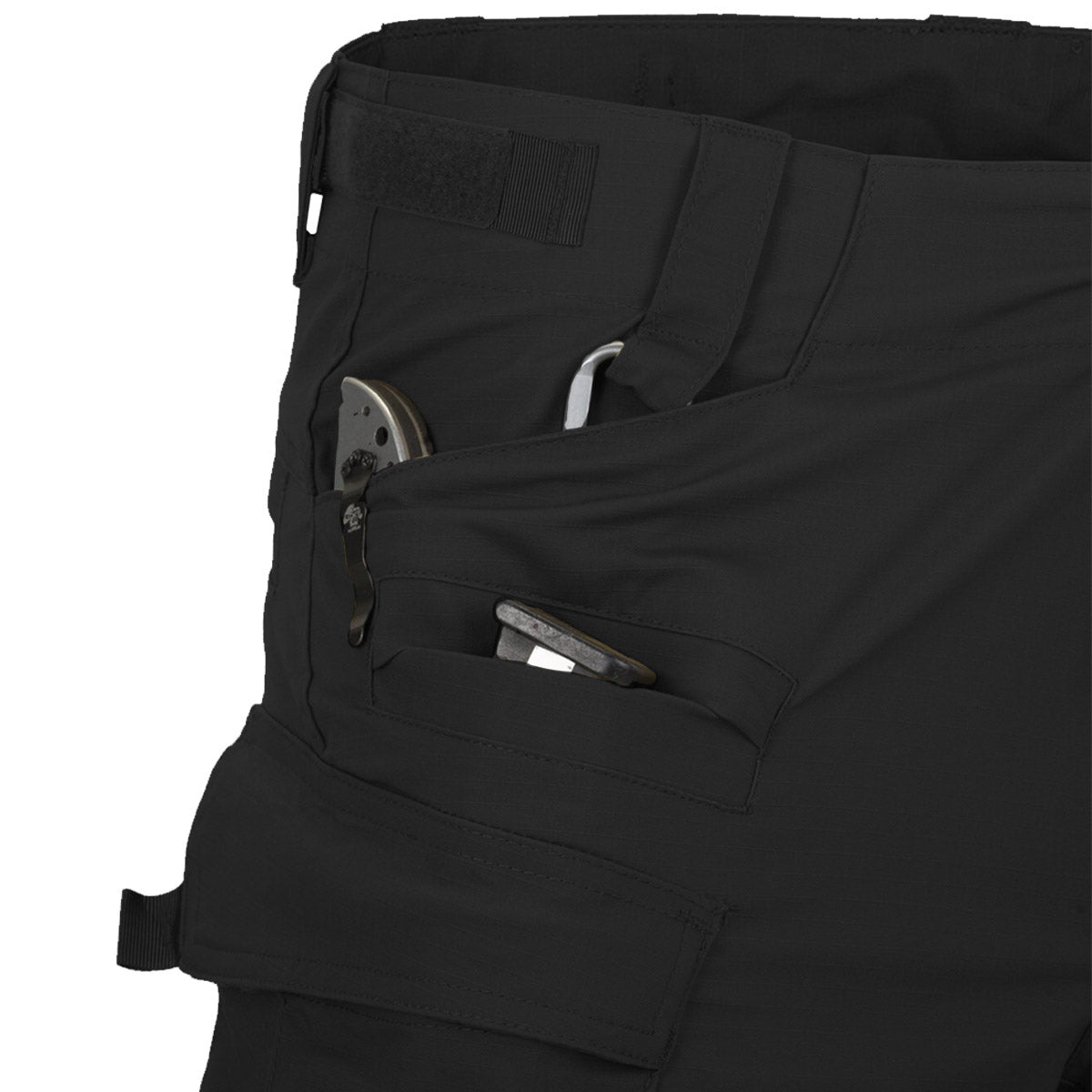 reinforced hand pocket seams on black helikon sfu next black trousers mk2