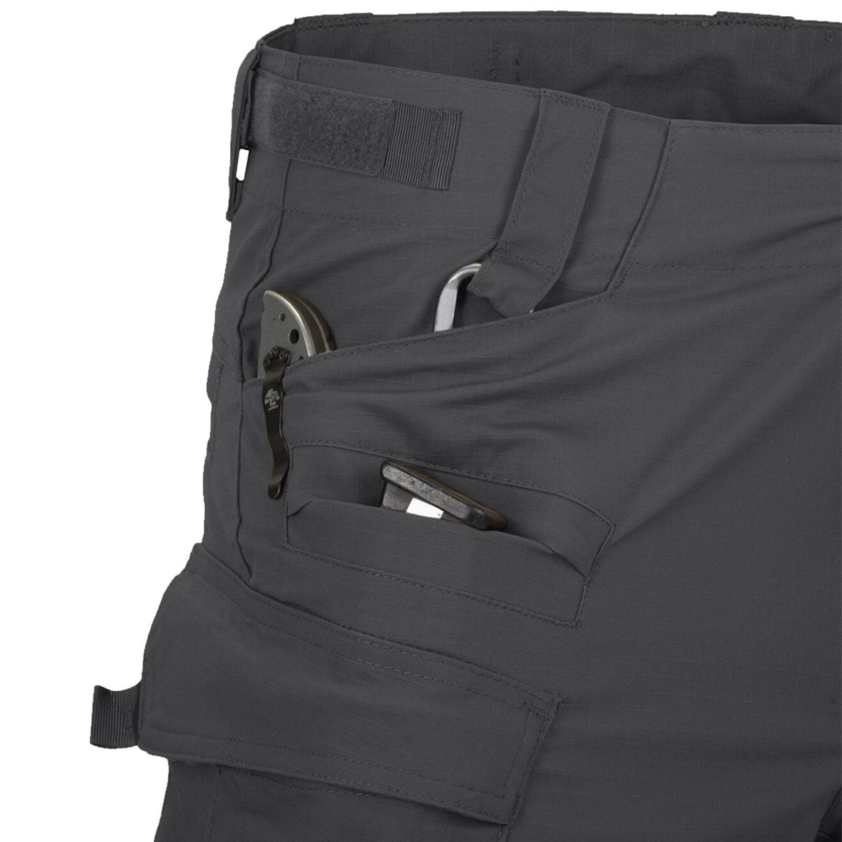 reinforced hand pocket seams on shadow grey helikon sfu next trousers mk2