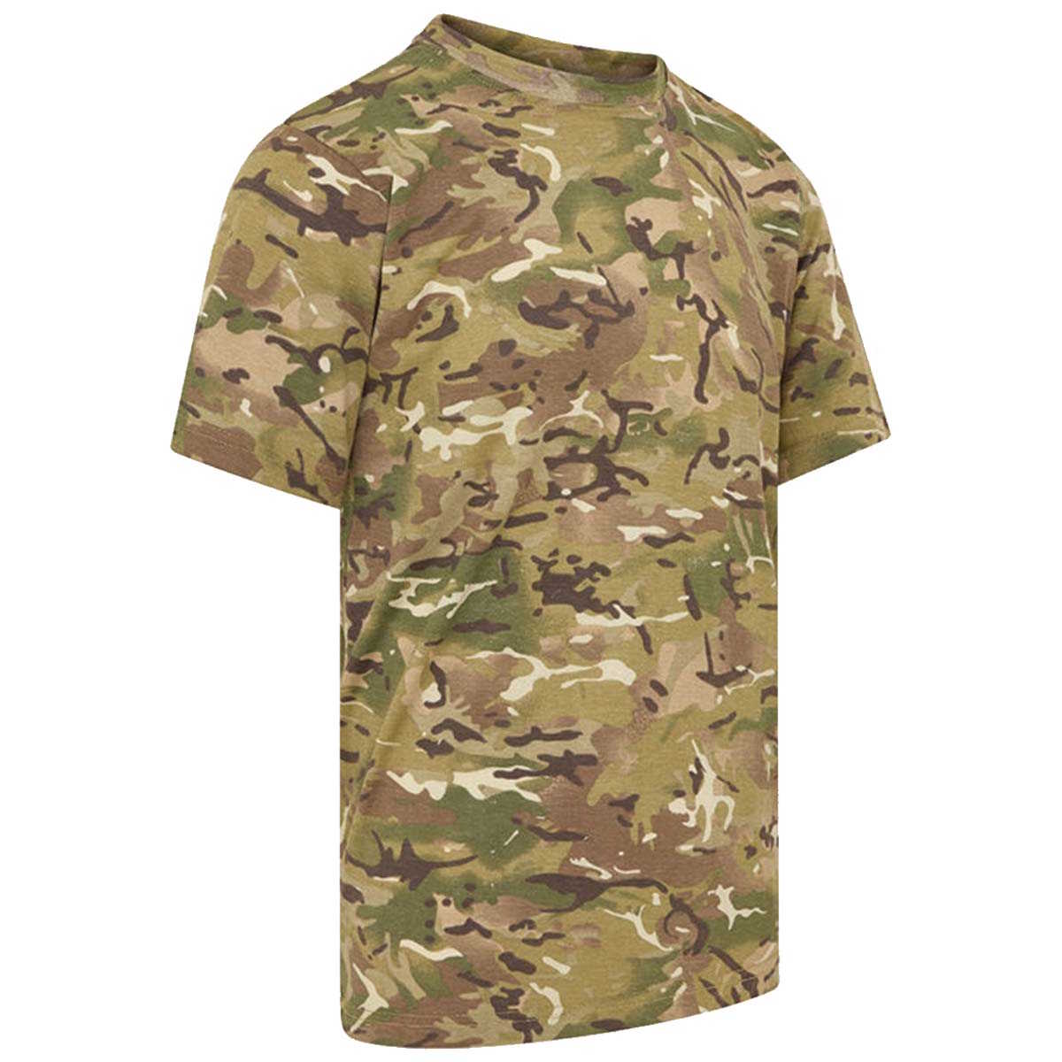 side angle of btp camo kombat tshirt