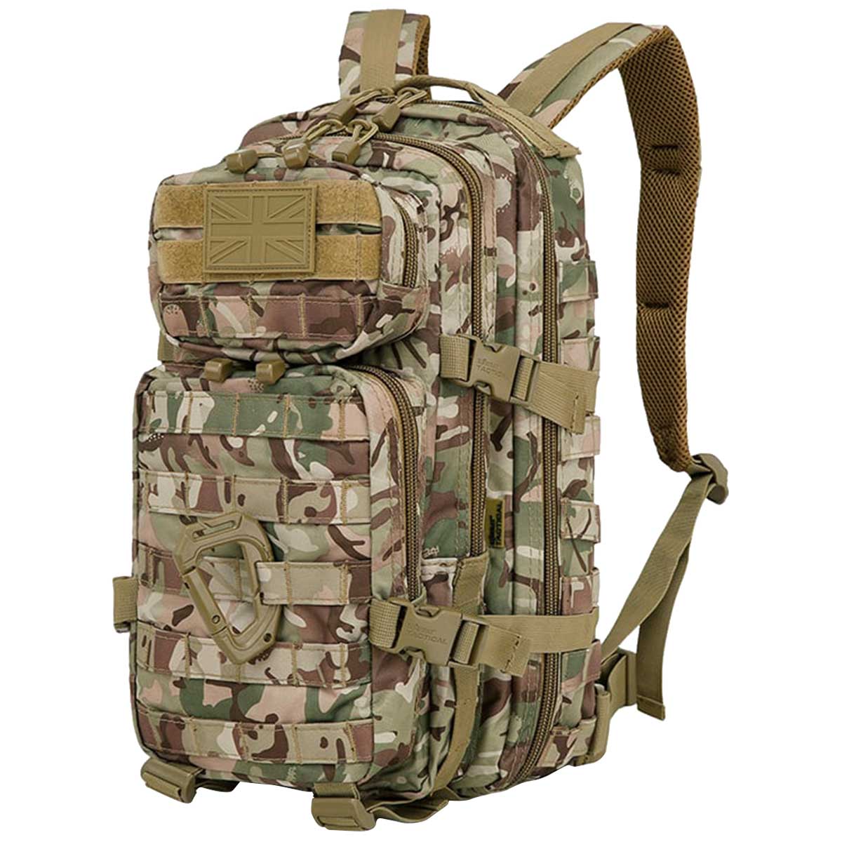 side angle of btp camouflage kombat 28l molle backpack