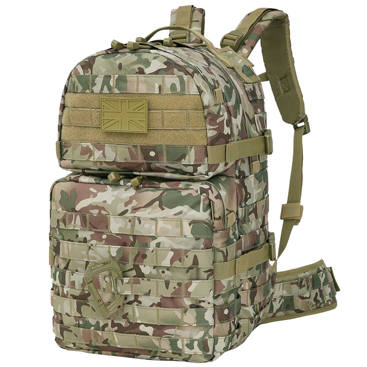 side angle of kombat btp camo 40l molle assault pack