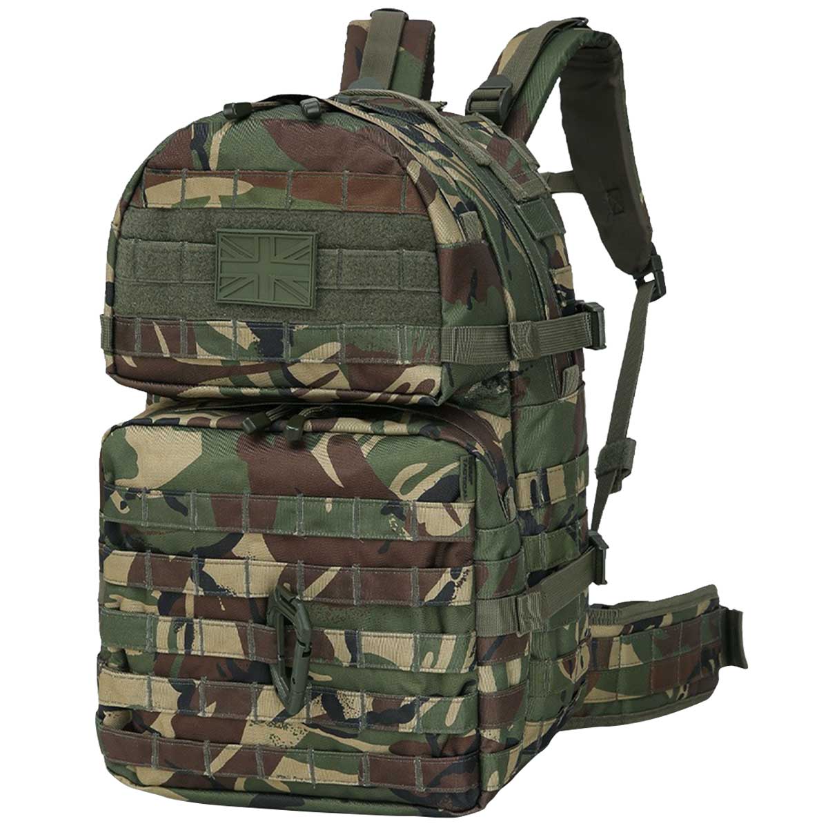 side angle of kombat dpm camo 40l molle assault pack