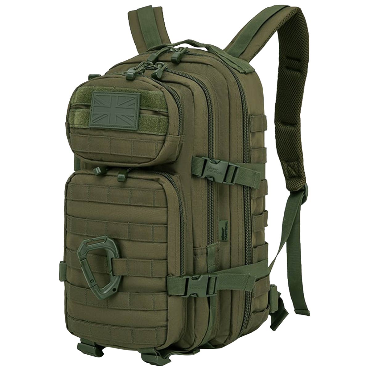 side angle of olive kombat 28l molle backpack