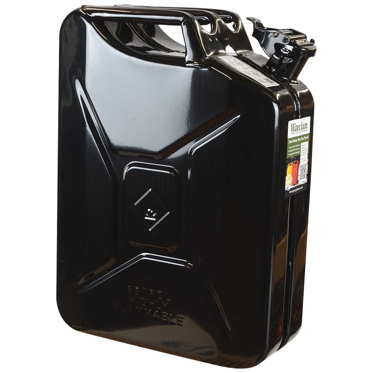 side angle of wavian nato 20 litre black jerry can