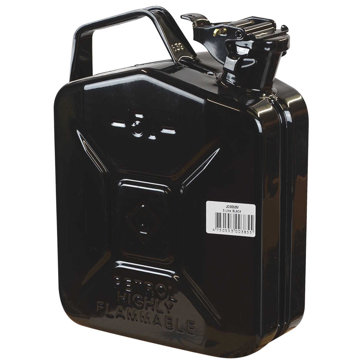 side angle of wavian nato 5 litre black jerry can