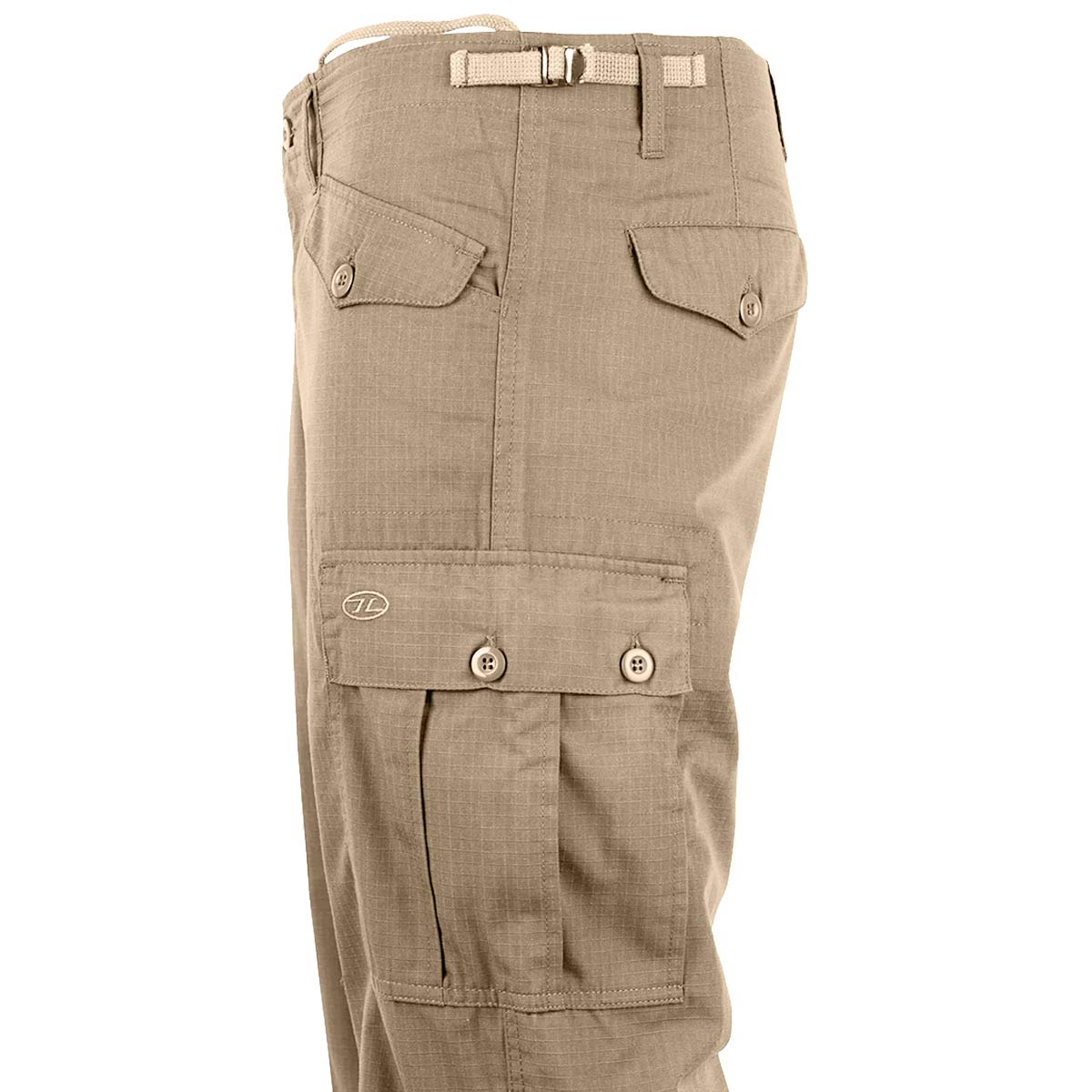 side detail of highlander khaki m65 combat trousers
