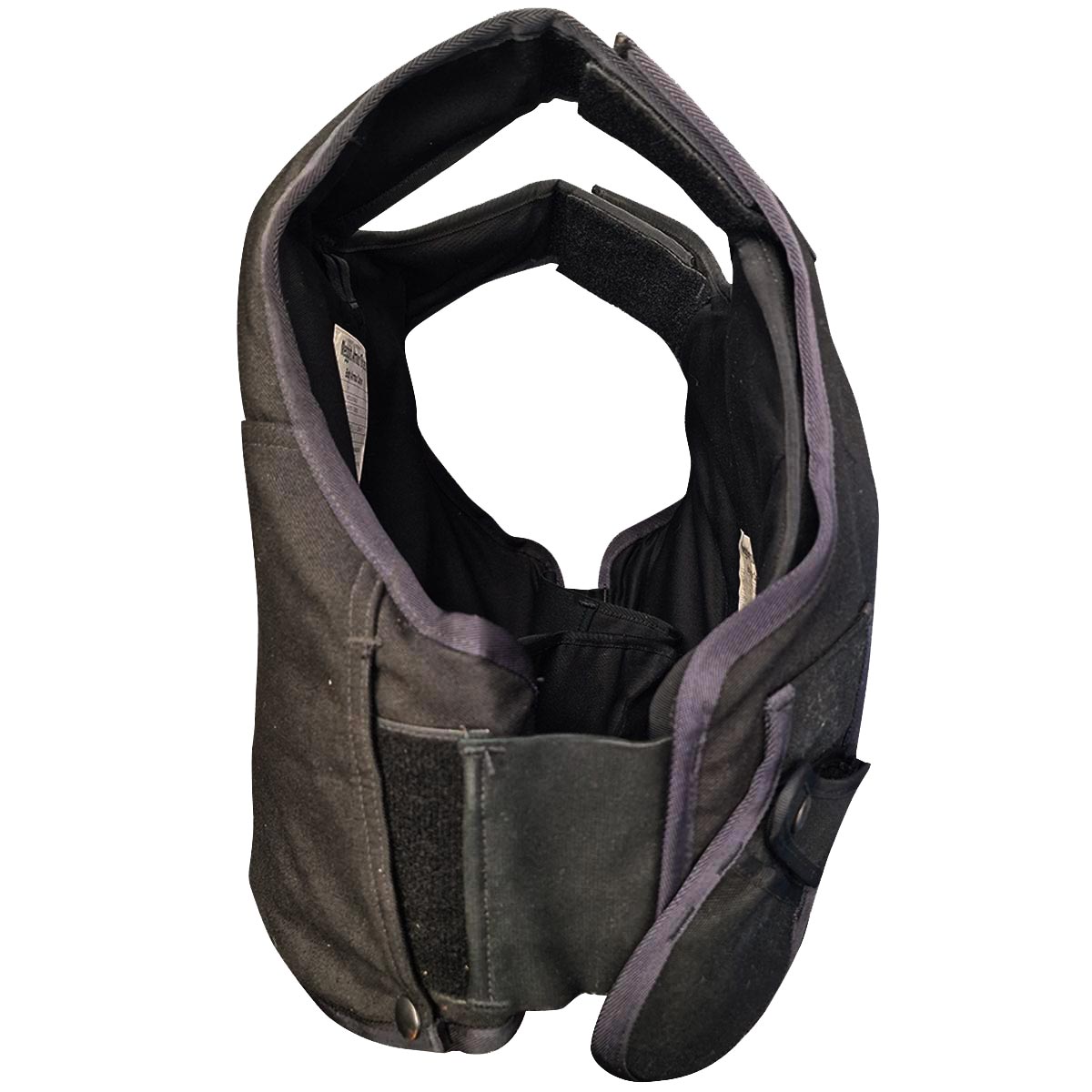 side view of black meggitt overt stab vest body armour