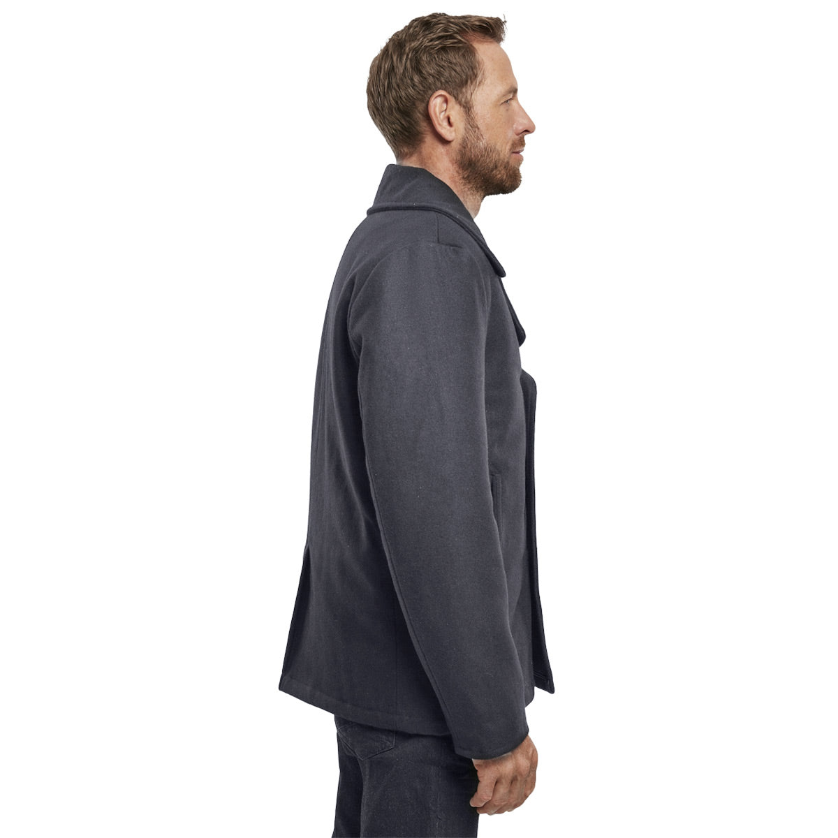 side view of brandit pea coat anthracite grey