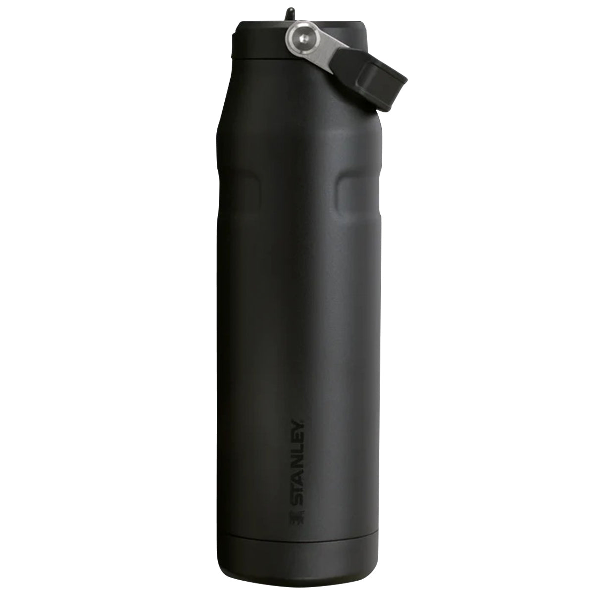 side view of closed stanley iceflow black flip straw 1l bottle
